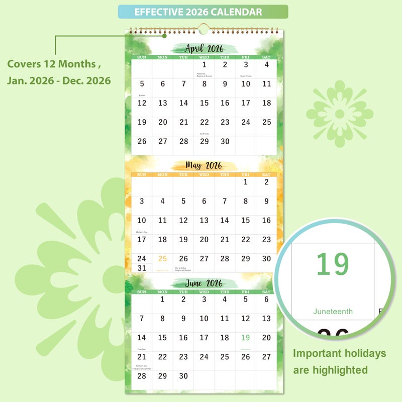 Poluma 2026 Calendar - 3 Month Wall Calendar 2026 Display (Folded in a Month), Jan 2026 - Dec 2026, 11" x 26", Vertical Calendar with Thick Paper, 2026 Wall Calendar Perfect for Organizing & Planning - Image 5